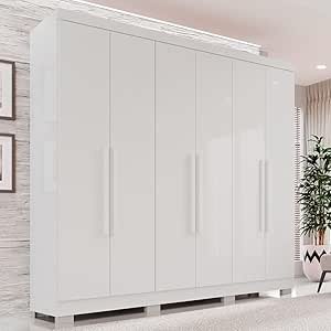 Guarda-roupa Casal 6 Portas 2 Gavetas França Branco