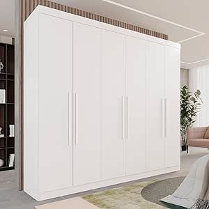 Guarda-roupa Casal 6 Portas 3 Gavetas Roma Espresso Móveis Branco