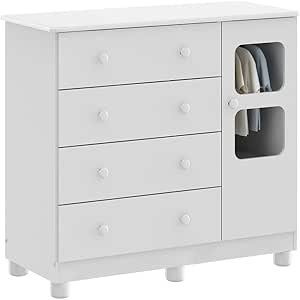 Cômoda de Bebê 1 Porta 4 Gavetas Uli Móveis Peroba Branco Brilho