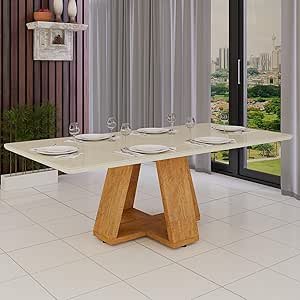 Mesa Sala De Jantar Perola Mdf Luxo 6 Lugares Com Vidro Temperado