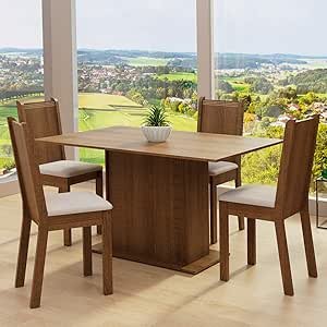 Conjunto Sala de Jantar Madesa Luana Mesa Tampo de Madeira com 4 Cadeiras - Rustic/Pérola