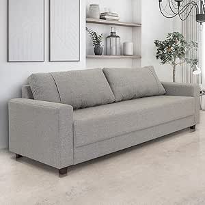 Sofá 3 Lugares Herval Clean Linho Cinza, 200 cm