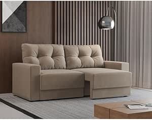 Sofá 3 Lugares Retrátil Lubeck Suede Bege 140 cm