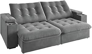Sofá Retrátil e Reclinável 3 Lugares 2,30m com Porta Copos Veludo New Coliseu Cinza Selmer