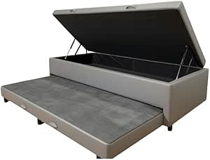 Cama Box Baú Solteiro com Auxiliar Conjugada | Pistão a Gás | Suporta Até 200kg | 188x88x42 | (CORINO CINZA)
