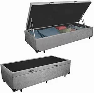 Cama Baú Solteiro Suede com Blindagem (Cinza)