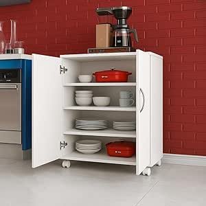 Armário Multiuso Móvel com Rodízios, 4 Prateleiras, Branco, para Cozinha e Sapatos