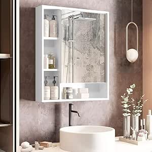Armário de Parede para Banheiro com Espelho 60cm Branco Flex Suspenso Espelheira Compacta Dukza