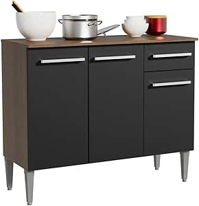 Balcão Gabinete Madesa Emilly 3 Portas e 1 Gaveta - Rustic/Preto